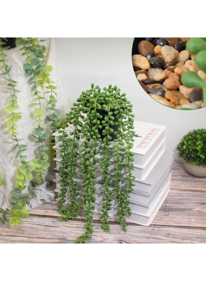 LOYWREE 2Pcs Fake Plants Indoor Artificial String of Pearls Plant in Black Pots, Realistic Green Faux Succulent Hanging Plants for Shelf Decor Desk Home Garden Decorations - Image 3