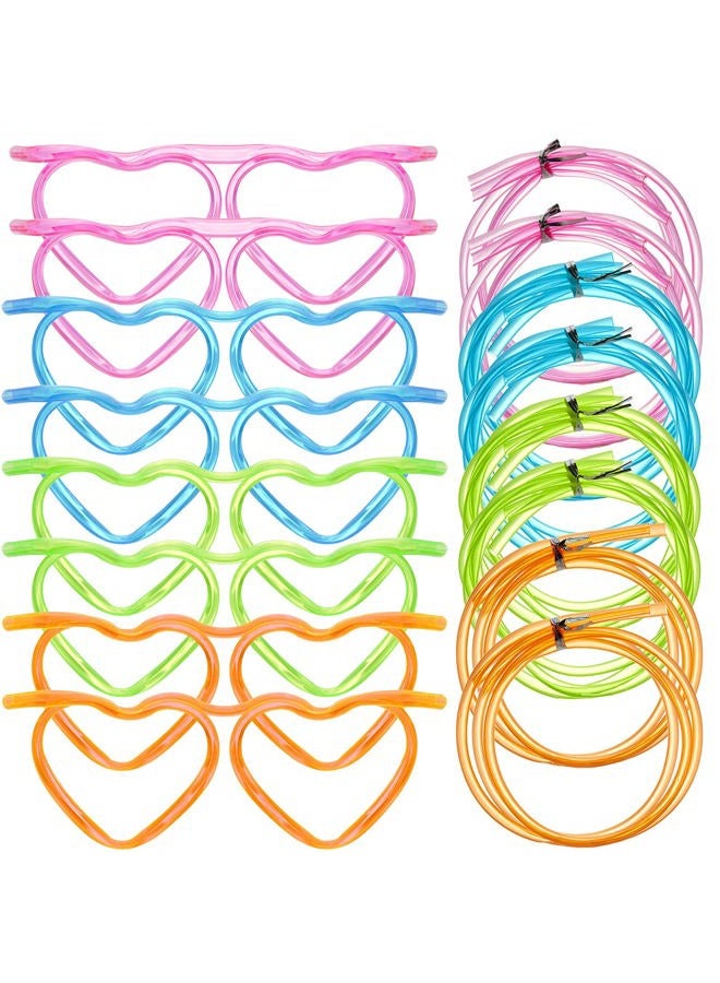 Gelme Nutri 8PCS Silly Straw Glasses, Reusable Fun Loop Drinking Straw Eye Glasses, Novelty Eyeglasses Straw for Kids Party Annual Meeting Parties Birthday (4 Colors Heart) - Image 1