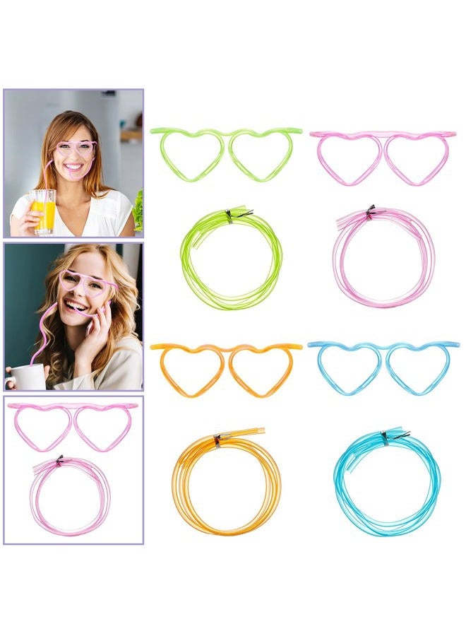 Gelme Nutri 8PCS Silly Straw Glasses, Reusable Fun Loop Drinking Straw Eye Glasses, Novelty Eyeglasses Straw for Kids Party Annual Meeting Parties Birthday (4 Colors Heart) - Image 5