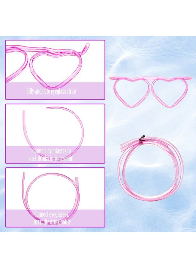 Gelme Nutri 8PCS Silly Straw Glasses, Reusable Fun Loop Drinking Straw Eye Glasses, Novelty Eyeglasses Straw for Kids Party Annual Meeting Parties Birthday (4 Colors Heart) - Image 3