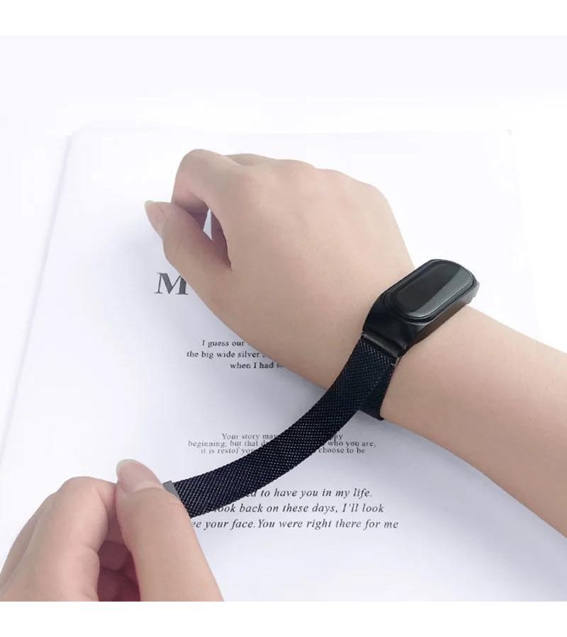 سوار من الفولاذ الأسود من ميلانو متوافق مع Mi Band 7، مع مشبك مغناطيسي، إكسسوارات الساعة الذكية - Image 4