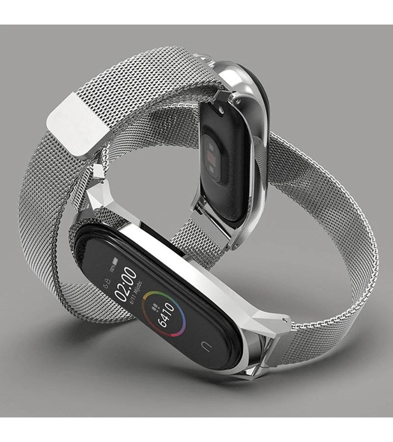 سوار من الفولاذ الأسود من ميلانو متوافق مع Mi Band 7، مع مشبك مغناطيسي، إكسسوارات الساعة الذكية - Image 2