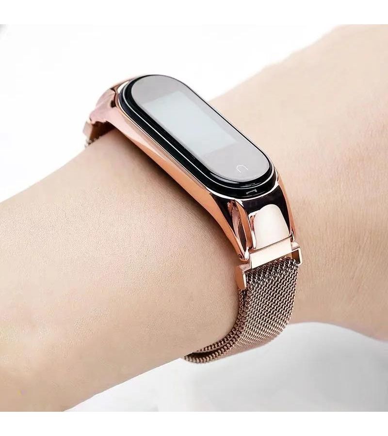 سوار من الفولاذ الأسود من ميلانو متوافق مع Mi Band 7، مع مشبك مغناطيسي، إكسسوارات الساعة الذكية - Image 3