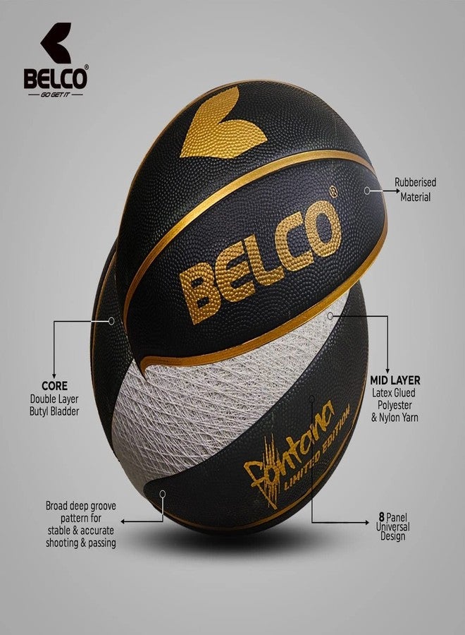 BELCO SPORTS Fontana Basketball, Size 7, Black, Rubberized, Official Match Ball, Indoor/Outdoor Use - Image 4