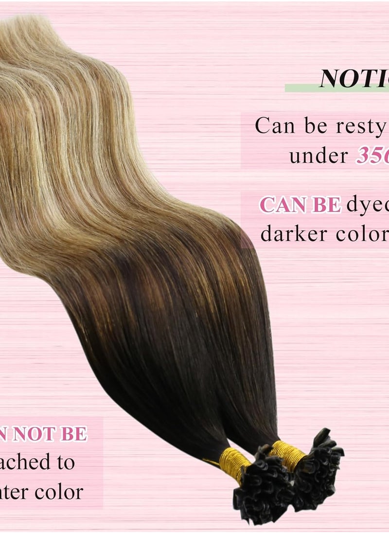 يونغ سي - وصلات شعر YoungSee U Tip باللون البني وصلات شعر Balayage K Tip من شعر بشري حقيقي باللون البني الأشقر المتدرج وصلات شعر بشري Utip بطول 16 بوصة... - Image 1