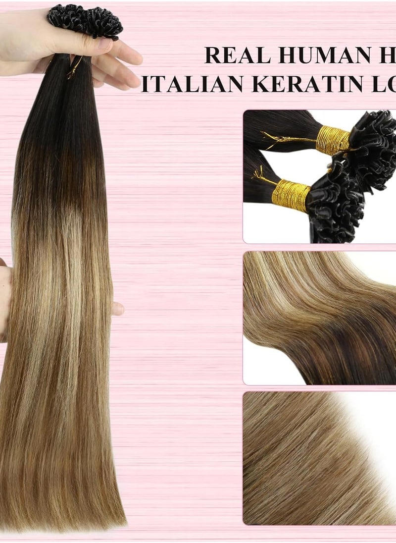 يونغ سي - وصلات شعر YoungSee U Tip باللون البني وصلات شعر Balayage K Tip من شعر بشري حقيقي باللون البني الأشقر المتدرج وصلات شعر بشري Utip بطول 16 بوصة... - Image 1