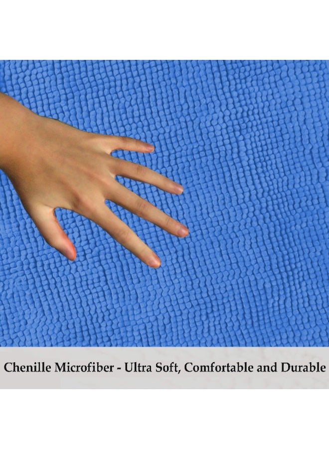 Lavish Touch Set of 2 Chenille 50 x 80 cms Non Slip Extra Soft Floor Rugs Blue - Image 4