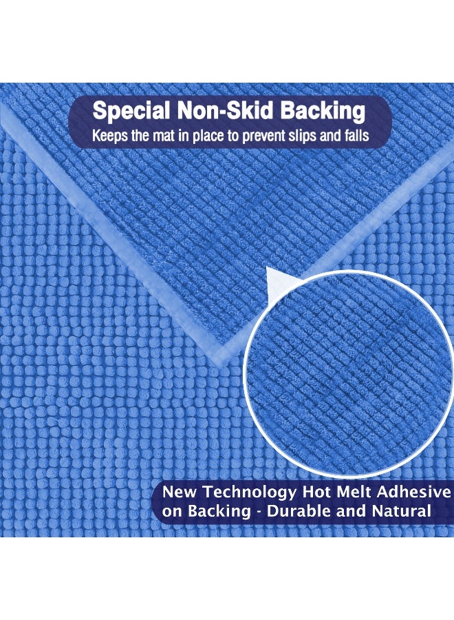 Lavish Touch Set of 2 Chenille 50 x 80 cms Non Slip Extra Soft Floor Rugs Blue - Image 5