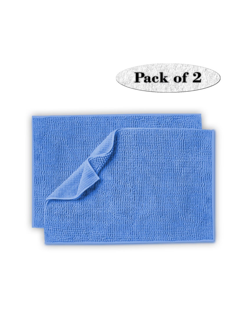 Lavish Touch Set of 2 Chenille 50 x 80 cms Non Slip Extra Soft Floor Rugs Blue - Image 1