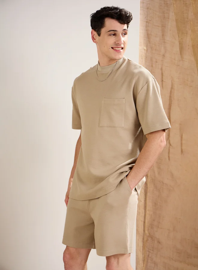 Mascln Sassafras Men Olive Waffle Textured Relaxed Fit Shorts