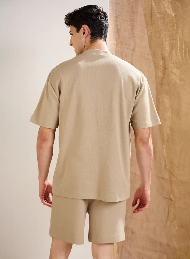 Mascln Sassafras Men Olive Waffle Textured Relaxed Fit Shorts