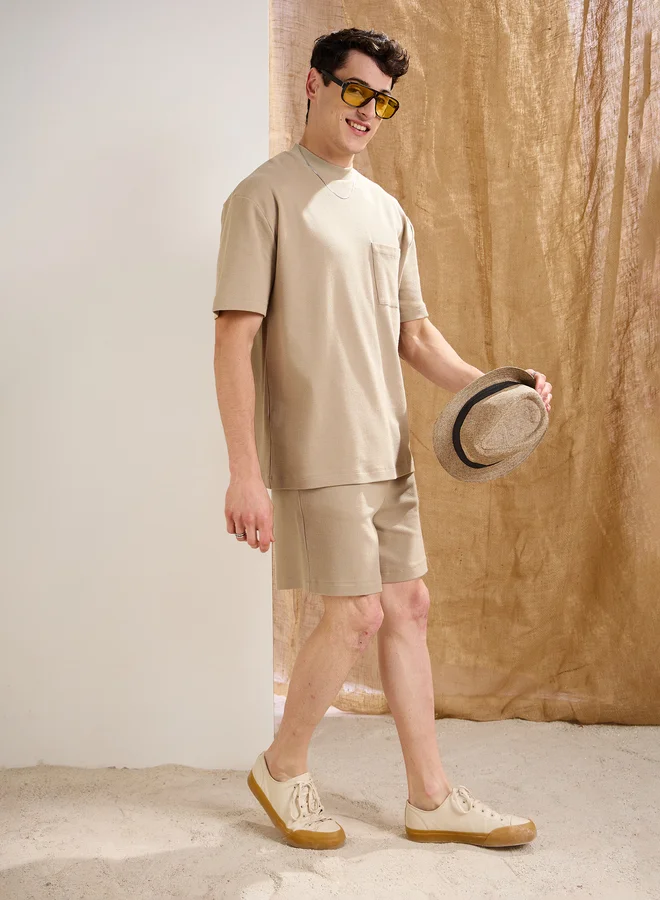 ساسافراس Sassafras Men Olive Waffle Textured Relaxed Fit Shorts