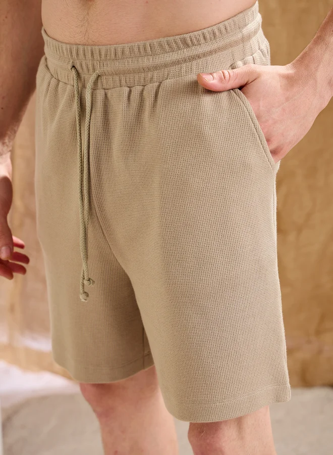 Mascln Sassafras Men Olive Waffle Textured Relaxed Fit Shorts