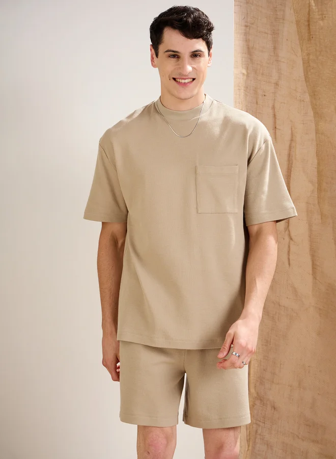 Mascln Sassafras Men Olive Waffle Textured Relaxed Fit Shorts