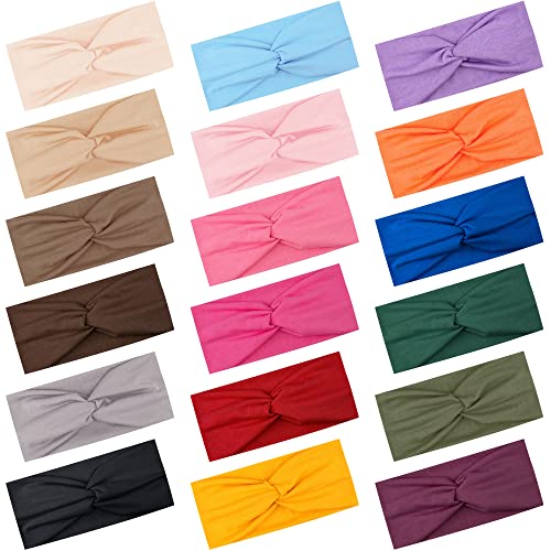 FEQO 18 Pieces Twist Headbands for Women Non-Slip Twisted Turban Stretchy Elastic Colorful Hair Bands for Workout Yoga Sports(Classic Colors) - Image 1