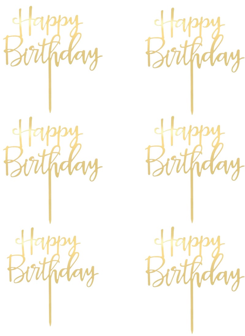 We Happy 6 Pieces Happy Birthday Cake Topper Mirrored Gold Acrylic Photo Booth Prop  - Image 1