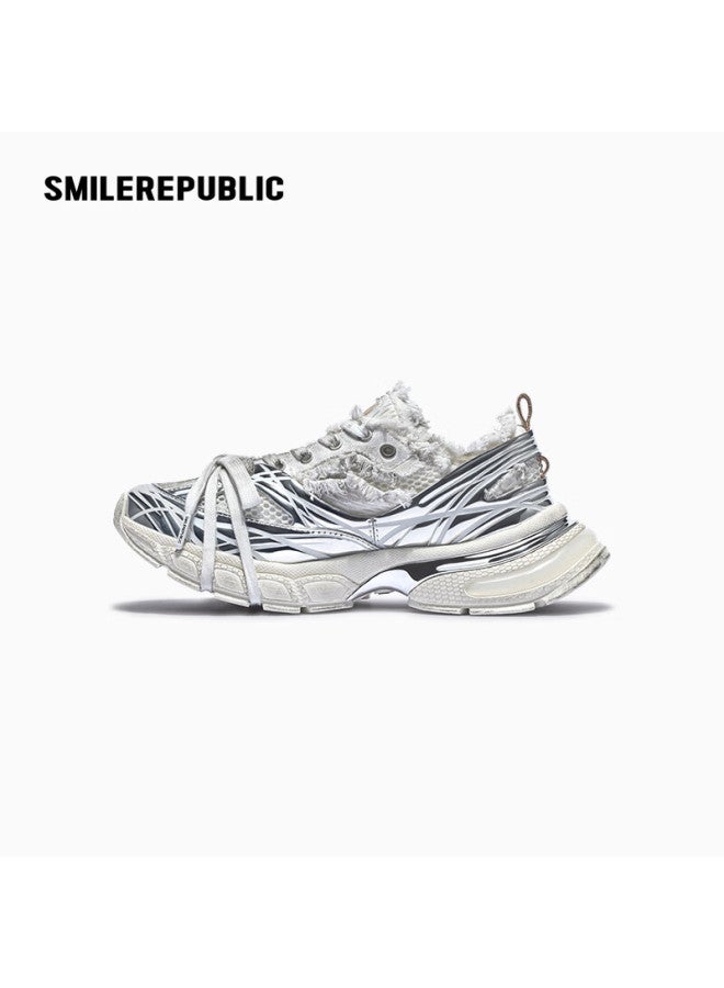 Smilerepublic Skyline Silver Vintage Series Mesh Handmade Dad Shoes Height Increasing Versatile Silver Vintage Size 43 - Image 2