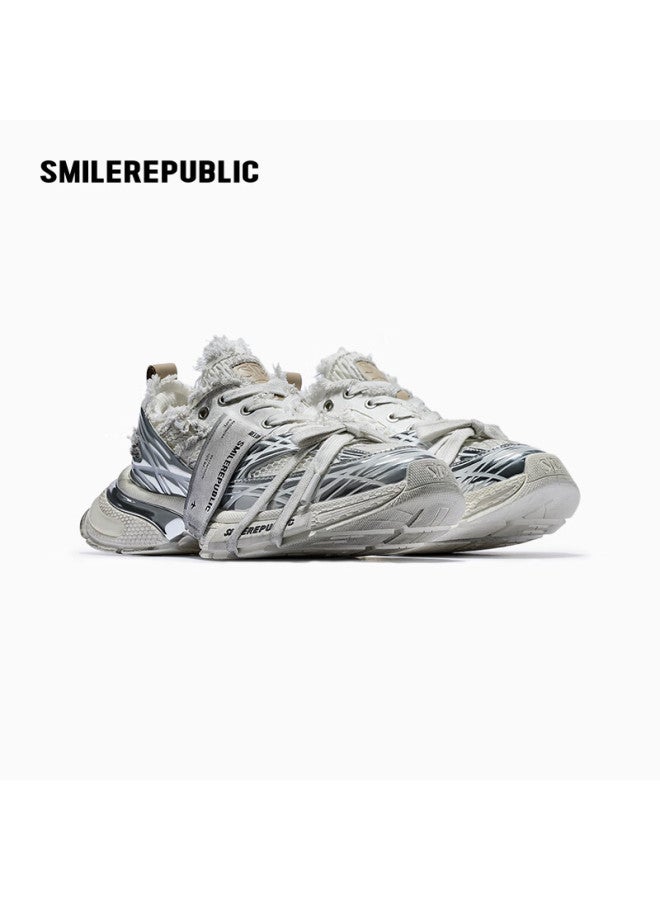 Smilerepublic Skyline Silver Vintage Series Mesh Handmade Dad Shoes Height Increasing Versatile Silver Vintage Size 43 - Image 5