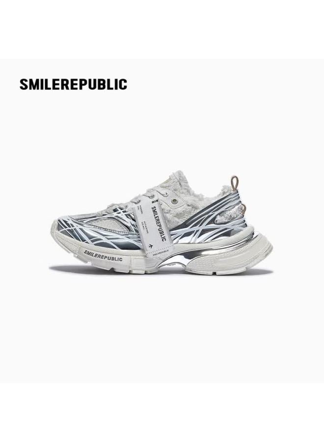 Smilerepublic Skyline Silver Vintage Series Mesh Handmade Dad Shoes Height Increasing Versatile Silver Vintage Size 43 - Image 3