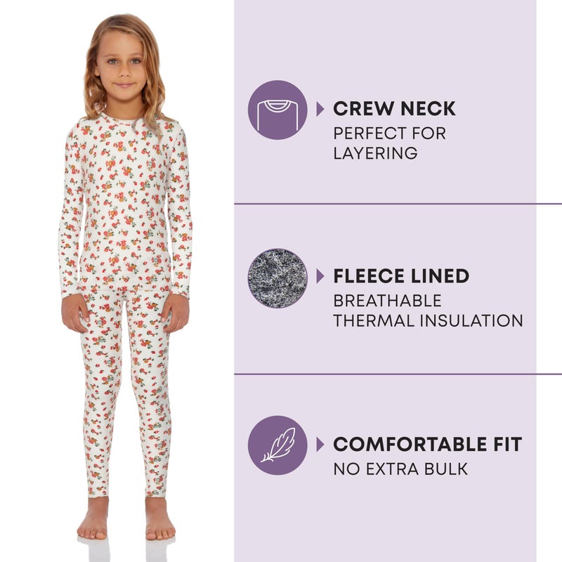 Rocky Thermal Underwear Kids Girls Thermal Underwear Set Long Johns kid Thermals Kid Base Layer kids thermals top bottom set, Floral Design, Small, Standard-185 GSM, THERMALS SET - Image 2