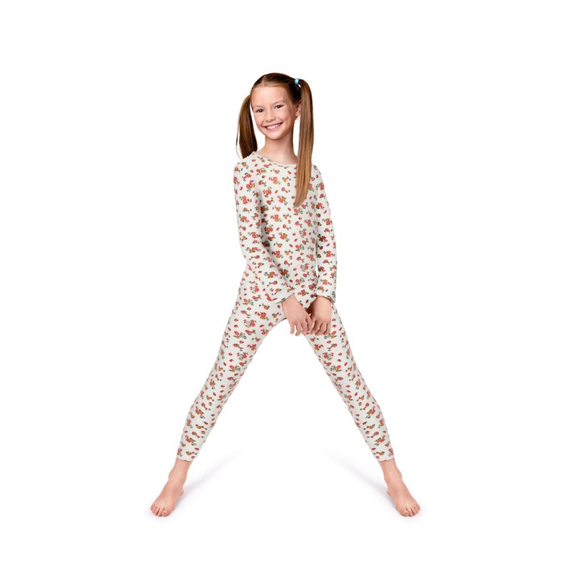 Rocky Thermal Underwear Kids Girls Thermal Underwear Set Long Johns kid Thermals Kid Base Layer kids thermals top bottom set, Floral Design, Small, Standard-185 GSM, THERMALS SET - Image 1