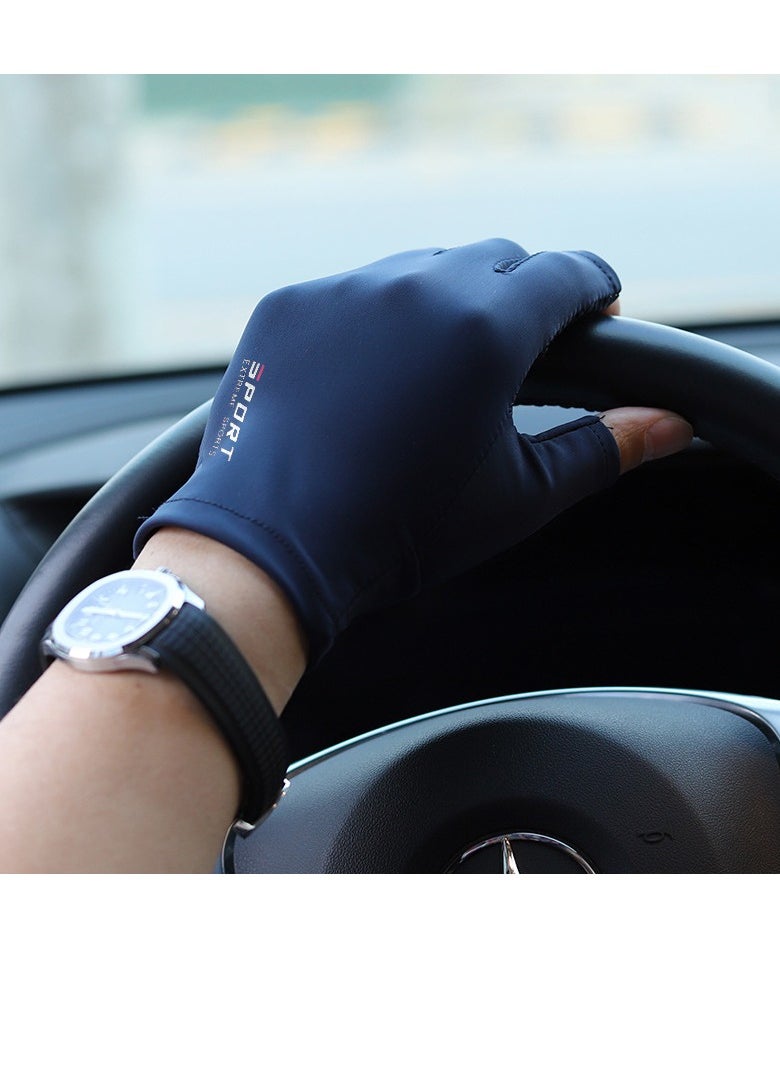 Generic Men's Gloves,Driving Gloves,Ice Silk Non-Slip Gloves,Breathable Thin High Elasticity Anti-UV Protection Gloves,Outdoor Sports Driving Riding Touch Screen Gloves, Navy Blue  - Image 1