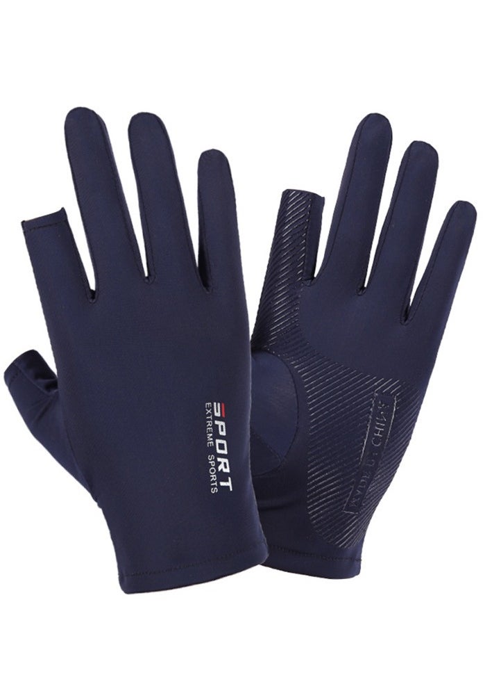 Generic Men's Gloves,Driving Gloves,Ice Silk Non-Slip Gloves,Breathable Thin High Elasticity Anti-UV Protection Gloves,Outdoor Sports Driving Riding Touch Screen Gloves, Navy Blue  - Image 2
