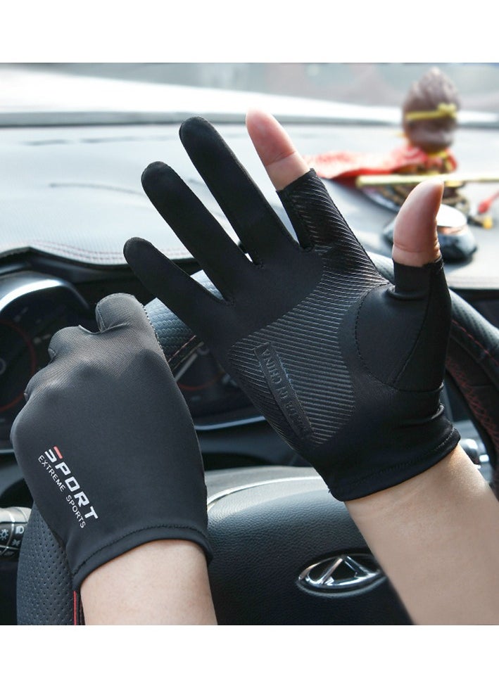 Generic Men's Gloves,Driving Gloves,Ice Silk Non-Slip Gloves,Breathable Thin High Elasticity Anti-UV Protection Gloves,Outdoor Sports Driving Riding Touch Screen Gloves, Navy Blue  - Image 4