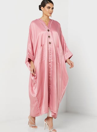 Contrast Piping Trim Detail Bisht Abaya With Sheila