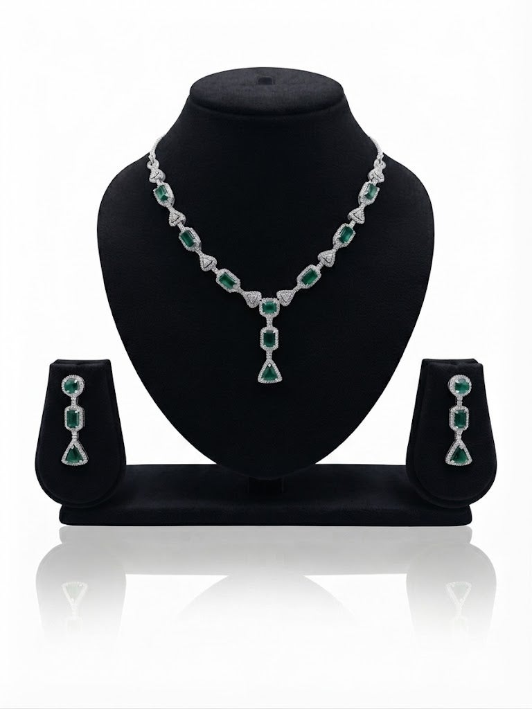 Viny Elegant American Diamond &  Emerald Green Imitation Necklace Set for Women - Perfect for Parties, Weddings, & Festivals (Diwali, Eid) - Image 1