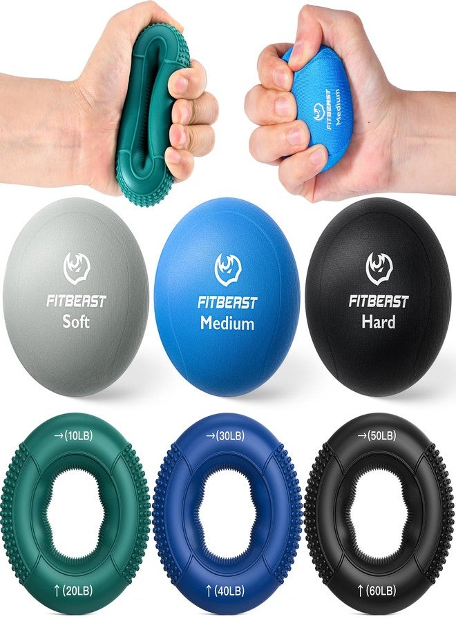 FitBeast Grip Strength Trainer, Finger Exerciser, Stress Balls for Adults, Hand Therapy for Strength, Recovery & Stress Relief, Forearm Strengthener for Men, Women & Seniors (6-Piece Cool Tones) - Image 1