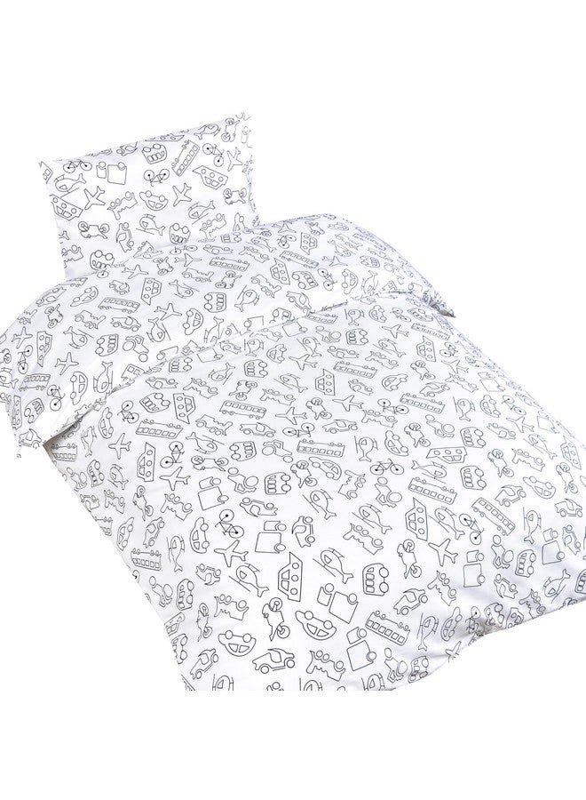 J-pinno Cars Airplane Ships Vehicle Boys Girls Cartoon Duvet Cover + Pillowcase Set, Zipper Closure, 100% Cotton, for Kids Crib Toddler Bedding Decoration Gift (Crib 47" X 59", Transport) - Image 1
