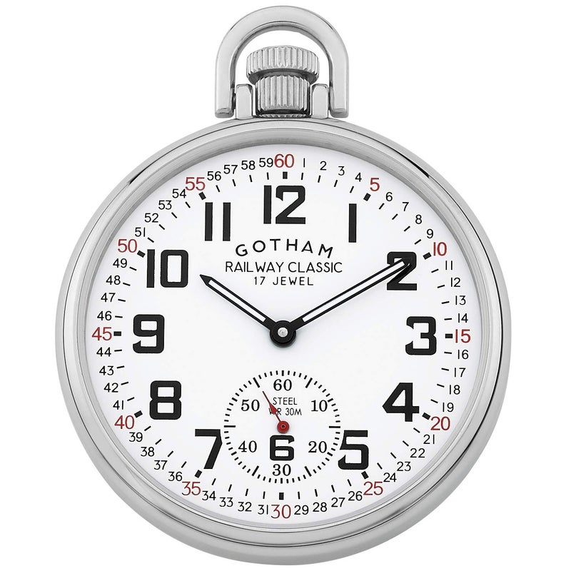 Gotham Men's Stainless Steel Mechanical Hand Wind Railroad Style Pocket Watch # GWC14108S - Image 1