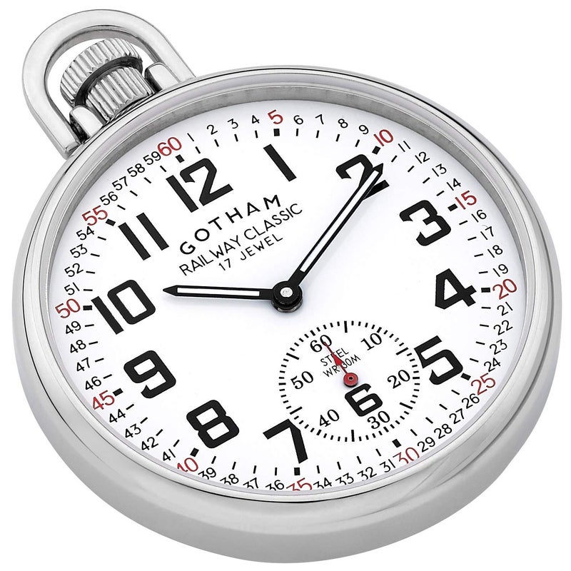 Gotham Men's Stainless Steel Mechanical Hand Wind Railroad Style Pocket Watch # GWC14108S - Image 2