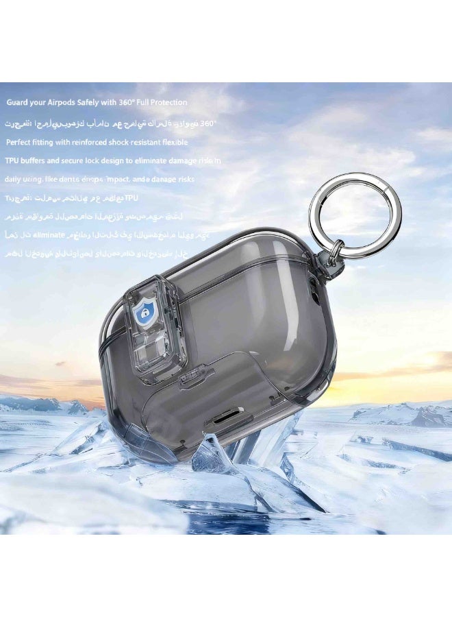 ألترون حافظة حماية ALTRONE متوافقة مع AirPods 4 (2025) - غطاء شفاف ناعم من مادة TPU مع قفل أمان وسلسلة مفاتيح معدنية، يدعم الشحن اللاسلكي المقاوم للصدمات (أسود) - Image 4