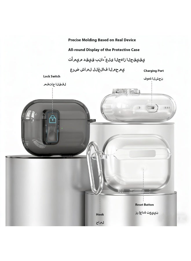 ألترون حافظة حماية ALTRONE متوافقة مع AirPods 4 (2025) - غطاء شفاف ناعم من مادة TPU مع قفل أمان وسلسلة مفاتيح معدنية، يدعم الشحن اللاسلكي المقاوم للصدمات (أسود) - Image 3
