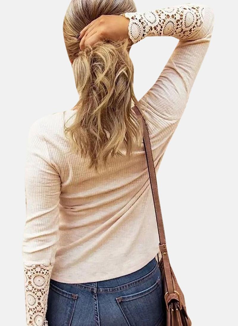 يونيكي Beige Solid Long Sleeve Henley T-Shirt - Image 5