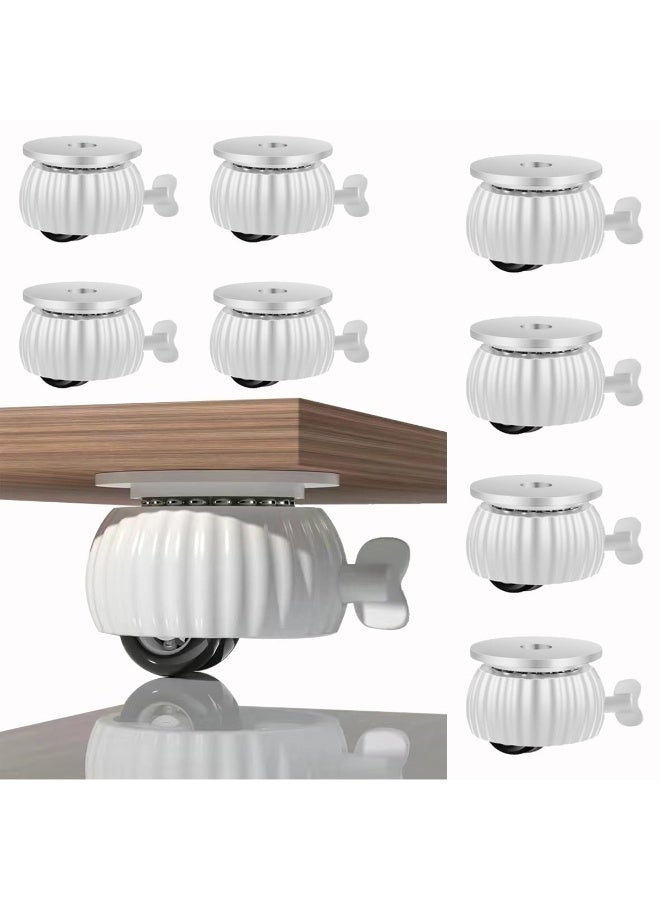 كيلا 8 قطع عجلات صغيرة ذاتية اللصق، عجلات دوارة عالمية صغيرة تدور 360 درجة مع فرامل قفل لصناديق تخزين الأثاث والأجهزة الصغيرة، أبيض/أسود - Image 1