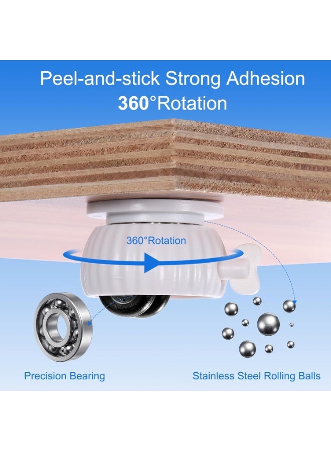 كيلا 8 قطع عجلات صغيرة ذاتية اللصق، عجلات دوارة عالمية صغيرة تدور 360 درجة مع فرامل قفل لصناديق تخزين الأثاث والأجهزة الصغيرة، أبيض/أسود - Image 4