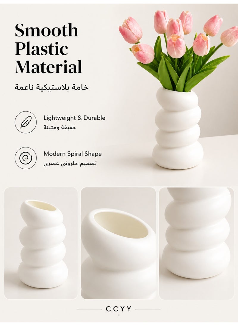 CCYY White Spiral Plastic Flower Vase, Modern Decorative Vase for Home Decor, Table Shelf Centerpiece Vase for Artificial Flowers, Dried Flowers, Living Room Bedroom Office - Image 2
