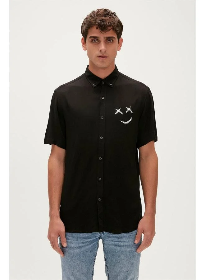 Bad Bear Smile Shirt Black Short Sleeve Printed Men's Shirt.