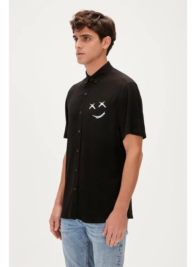 Bad Bear Smile Shirt Black Short Sleeve Printed Men's Shirt.