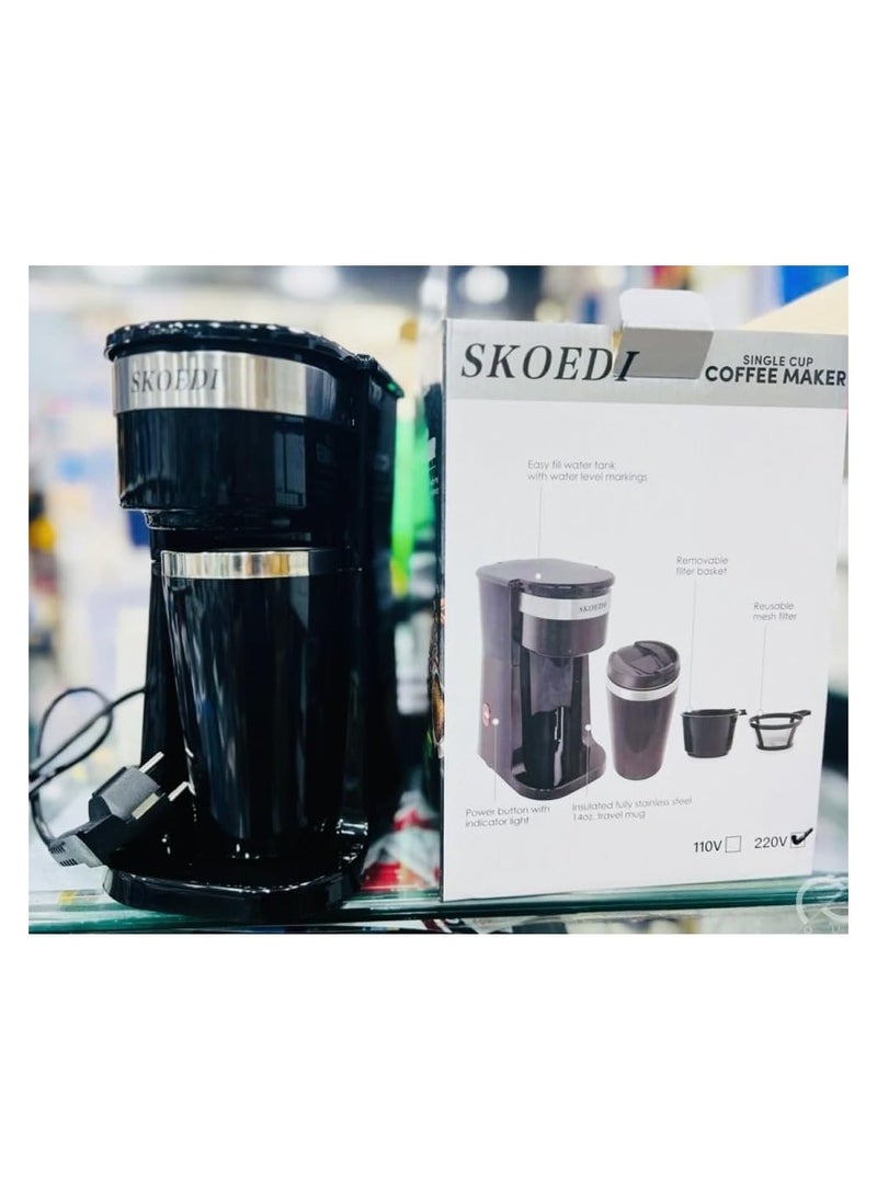SKOEDI Single Cup Coffee Maker – Fast Brewing with Travel Mug | Model SK-1101