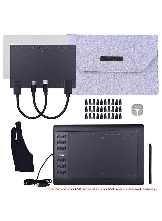 10x6 Inch Professional Graphics Drawing Tablet 12 Express Keys with 8192 Levels Battery-Free Stylus/30pcs Nibs/Pen Clip/2pcs OTG Cable/Copy Film/Hand Feeling Film/Protective Bag/Glove  - Image 3