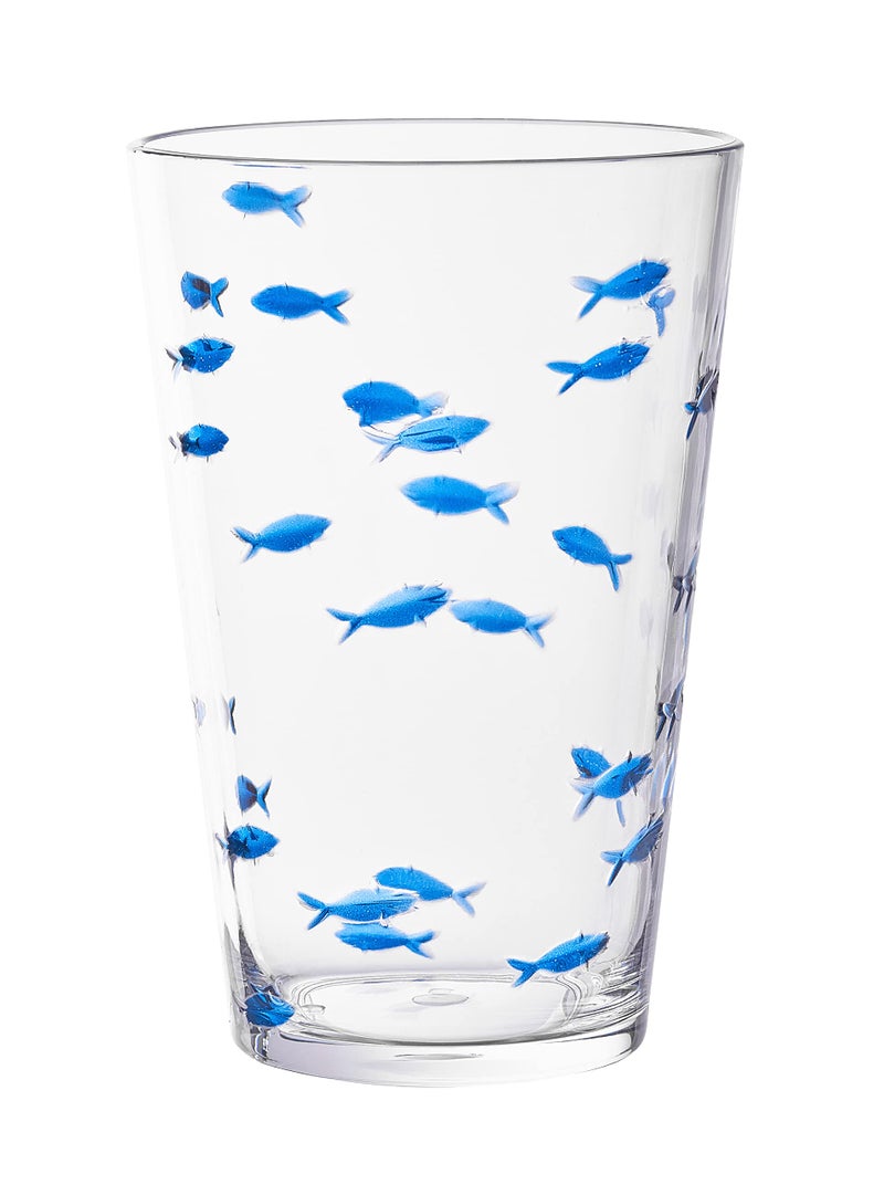 KLIFA CHARLESTON 19 oz Set of 6 Acrylic Fishing Highball School of Fish Drinking Glasses BPAFree Stackable Plastic Drinkware Dishwasher Safe Cups Clear with Dark Blue Printing
