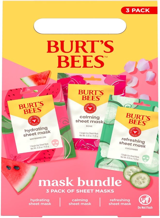 Burt's Bees Face Mask Bundle Set, Hydrating Watermelon, Calming Rose, & Refreshing Cucumber, Face Sheet Masks for Single Use Skin Care, 99% Natural Origin, 3 Count, 0.33oz Each - Image 5