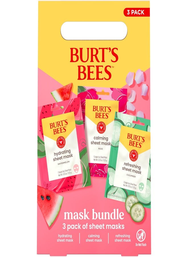 Burt's Bees Face Mask Bundle Set, Hydrating Watermelon, Calming Rose, & Refreshing Cucumber, Face Sheet Masks for Single Use Skin Care, 99% Natural Origin, 3 Count, 0.33oz Each - Image 1
