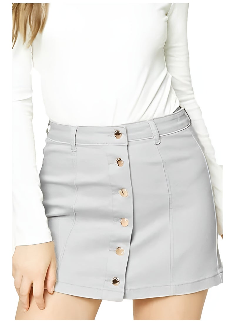 FOREVER 21 Women’s Light Grey Denim Mini Skirt – High-Waisted Button-Front Skirt with Belt Loops  - Image 3