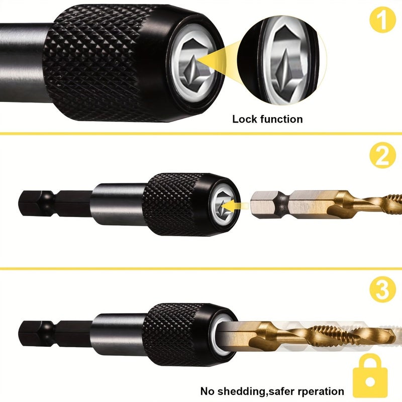 Yellow 13 Piece 3 in 1 Drill and Tap Bit Set with Quick Change Adapter SAE Metric - Image 4