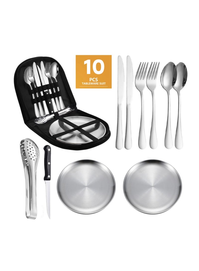 general Camping Dinner Set, Suitable for 2 People, 10 Piece Portable Camping Cutlery Set, Stainless Steel, Suitable for Camping, Picnic, Travel - Image 1